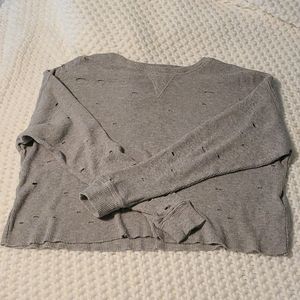 Womens destroyed crop top henley